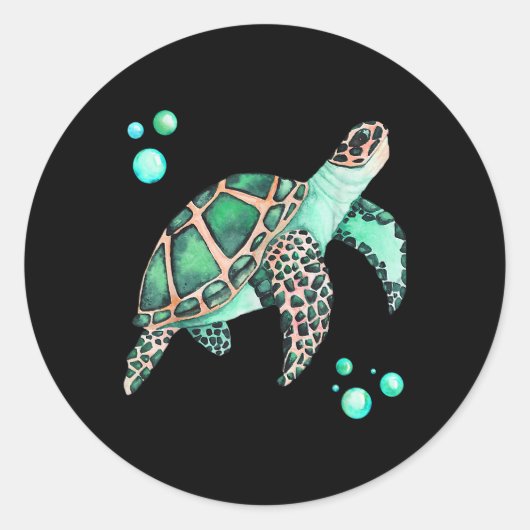 Grote Zee schildpad Waterverf Tekening art. 408 Ronde Sticker (Voorkant)