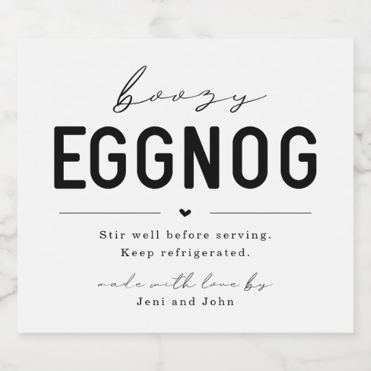 Grote zelfgemaakte Boozy Eggnog Fles Label Likeurfles Etiket (Enkel label)