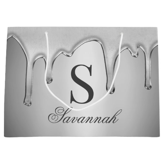 Grote zilveren chroom druppels vloeibaar metaal mo groot cadeauzakje (Voorkant)