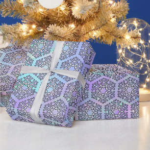 Grote zilveren sneeuwvlokken op Blauwgroen & Paars Cadeaupapier