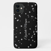 Grote zilveren sterren op zwart, witte scriptnaam Case-Mate iPhone case (Achterkant)