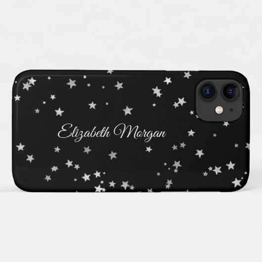 Grote zilveren sterren op zwart, witte scriptnaam Case-Mate iPhone case (Achterkant (horizontaal))
