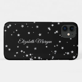 Grote zilveren sterren op zwarte, witte scriptnaam Case-Mate iPhone case