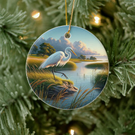 Grote Zilverreiger Aandenken Keramisch Ornament