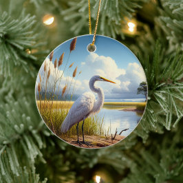 Grote Zilverreiger Aandenken Keramisch Ornament