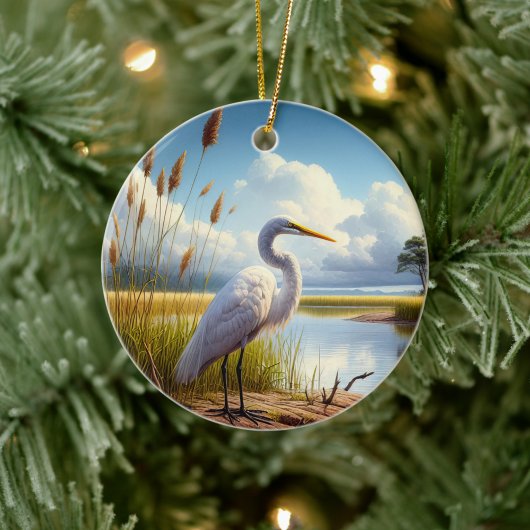 Grote Zilverreiger Aandenken Keramisch Ornament