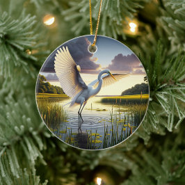 Grote Zilverreiger Aandenken Keramisch Ornament