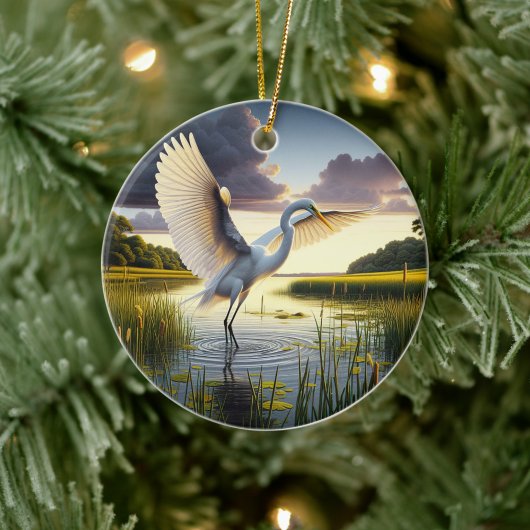 Grote Zilverreiger Aandenken Keramisch Ornament
