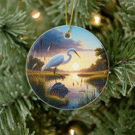 Grote Zilverreiger Aandenken Keramisch Ornament
