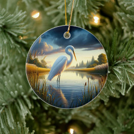 Grote Zilverreiger Aandenken Keramisch Ornament