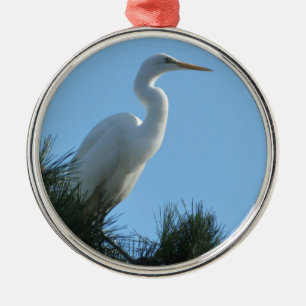 Grote Zilverreiger in zonnig Florida Metalen Ornament