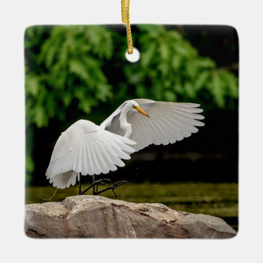 Grote Zilverreiger Keramisch Ornament (Voorkant)