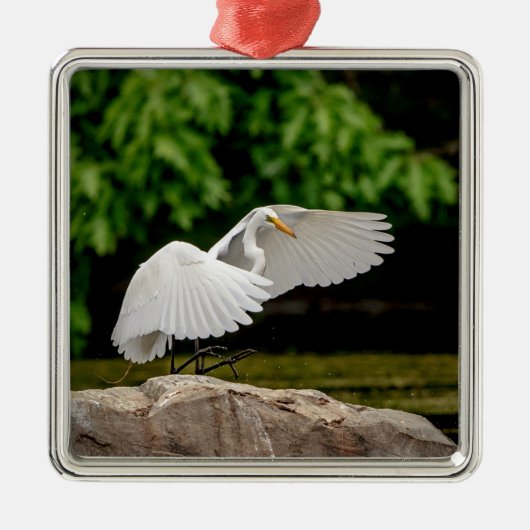 Grote Zilverreiger Metalen Ornament (Voorkant)