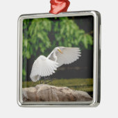 Grote Zilverreiger Metalen Ornament (Links)