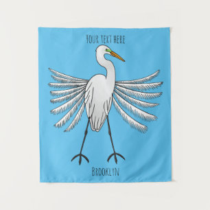 Grote zilverreiger vogel cartoon illustratie  wandkleed