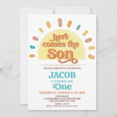 Grote zon hier komt de zon 1e verjaardagsfeest kaart (Voorkant)