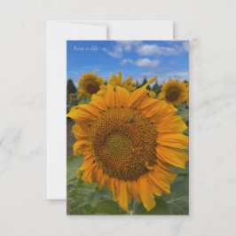 Grote zonnebloem & blauwe luchten notitiekaartje