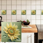Grote zonnebloem op groen tegeltje