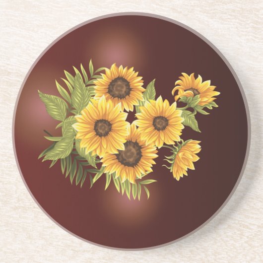 Grote zonnebloemen Gekleurd Rustische  zandsteen Zandsteen Onderzetter (Voorkant)