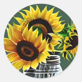 Grote Zonnebloemen in Glas Mason Jar Art Ronde Sticker