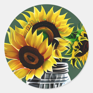 Grote Zonnebloemen in Glas Mason Jar Art Ronde Sticker