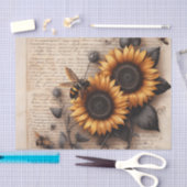 Grote Zonnebloemen met Bijen op Script Tissuepapier (Craft)