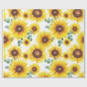 Grote zonnebloemen op witte achtergrond cadeaupapier (Vlak)