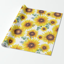 Grote zonnebloemen op witte achtergrond cadeaupapier
