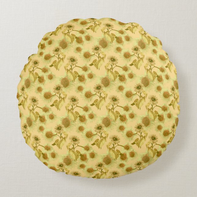 Grote zonnebloemen rond kussen (Voorkant)