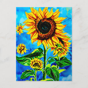 Grote zonnebloemen Waterverf natuur schilderij Briefkaart