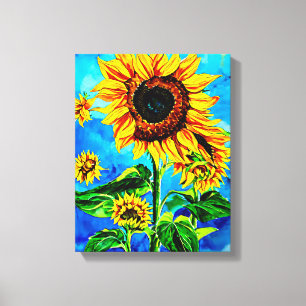 Grote zonnebloemen Waterverf natuur schilderij Canvas Afdruk