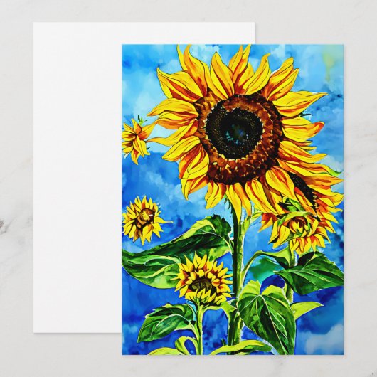 Grote zonnebloemen Waterverf natuur schilderij Feestdagenkaart (Voorkant / Achterkant)