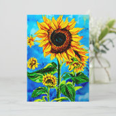 Grote zonnebloemen Waterverf natuur schilderij Feestdagenkaart (Staand voorkant)