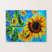 Grote zonnebloemen Waterverf natuur schilderij Legpuzzel (Horizontaal)