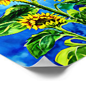 Grote zonnebloemen Waterverf natuur schilderij Poster (Hoek)