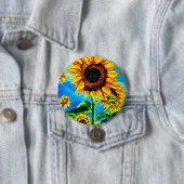 Grote zonnebloemen Waterverf natuur schilderij Ronde Button 7,6 Cm (In situ)