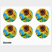 Grote zonnebloemen Waterverf natuur schilderij Ronde Sticker (Vel)