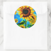 Grote zonnebloemen Waterverf natuur schilderij Ronde Sticker (Tas)