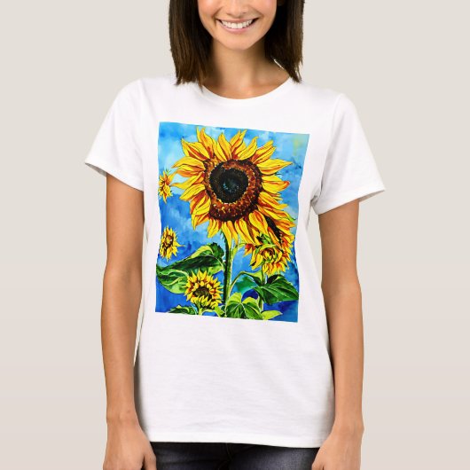 Grote zonnebloemen Waterverf natuur schilderij T-S T-shirt (Voorkant)