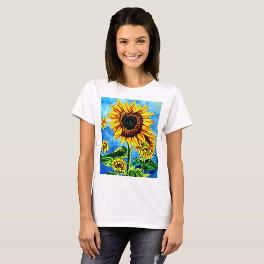 Grote zonnebloemen Waterverf natuur schilderij T-S T-shirt (Voorkant volledig)