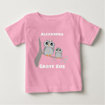 Grote zus aanpasbare naam met uiltjes baby shirt