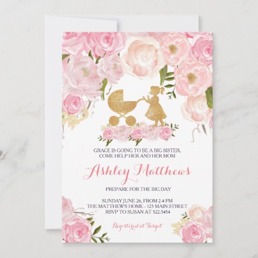 grote zus baby shower nodigt uit kaart (Voorkant)