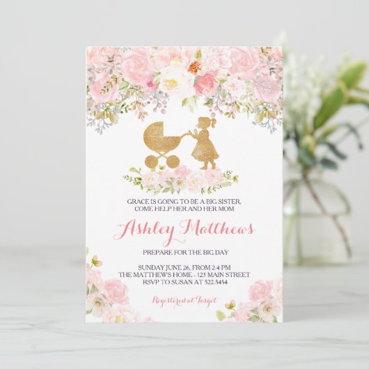 grote zus baby shower nodigt uit kaart (Staand voorkant)