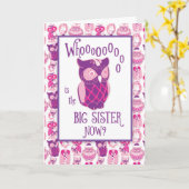 Grote zus gefeliciteerd, Schattigee uilen Kaart (Gele Bloem)