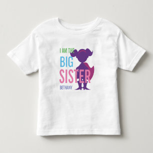 Grote zus gepersonaliseerde superheld silhouet mei kinder shirts