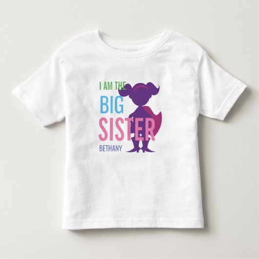 Grote zus gepersonaliseerde superheld silhouet mei kinder shirts (Voorkant)