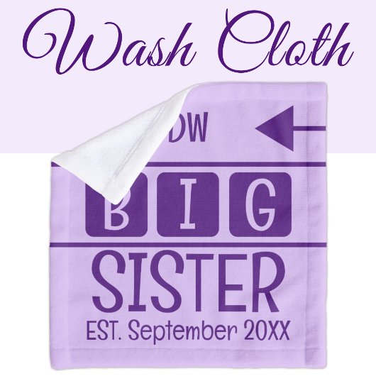 Grote zus initialen est. maand jaar paarse washandje