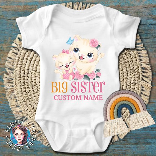 Grote Zus Kleurrijk Monogram en Moppige Katten Romper