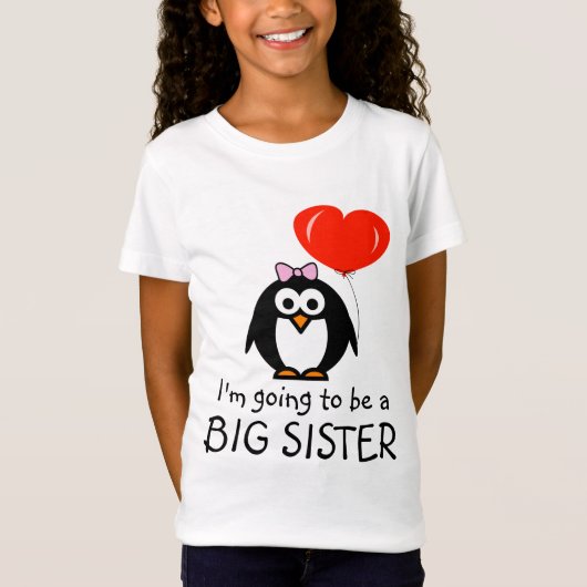 Grote zus op shirt voor sibling | Pinguïn-cartoon (Voorkant)