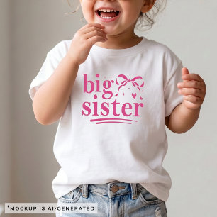 Grote Zus Roze Strik Bijpassende Broer/Zus T-shirt